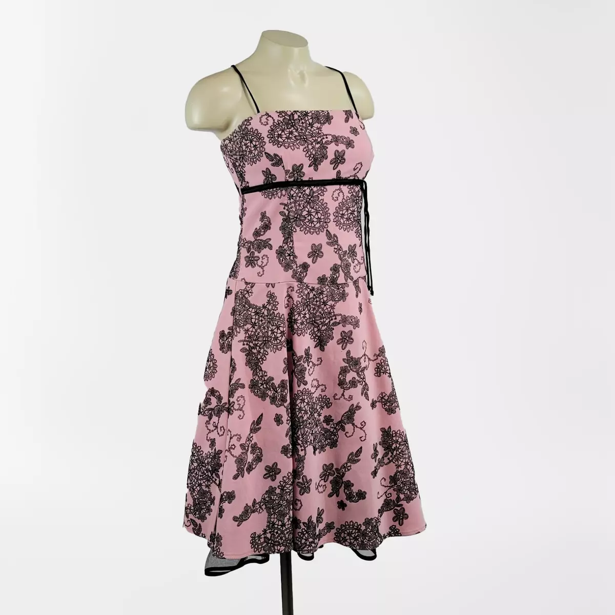 B. Smart Pink Black Spaghetti Strap A Line Square Neck Midi Dress