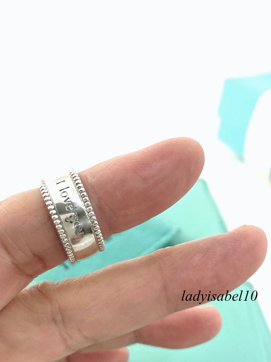 Tiffany & Co. Sz 8 Beaded Edge I LOVE YOU Wide Band Ring 925 Tiffany & Co. Sz 8 Beaded Edge I LOVE YOU Wide Band Ring 925