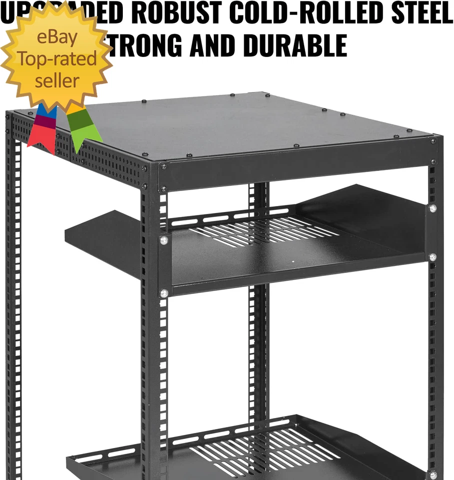 15U Open Frame Server Rack 23''-40'' Adjustable Depth Free Standing or Wall - Image 4 of 4