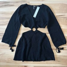 Devon Windsor Crochet Knit Fallon Cut Out Long Sleeve Mini Dress Black Large NWT
