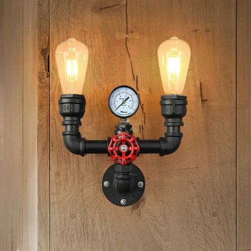 American Retro Wall Sconce Multi Head Steampunk Pipe Wall Mount Light Fixture - Picture 15 of 18