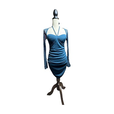 Wdirara Women's Mesh Long Sleeve Halter Neck Bodycon Mini Dress Blue Size M  Blue | eBay