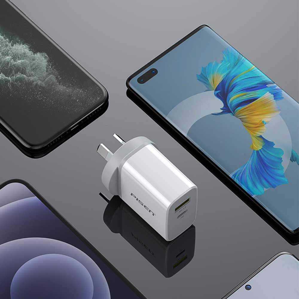 Chargeur Rapide Pisen 18W Double Port USB Type-C Avec QC 3.0 Et PD - Neuf