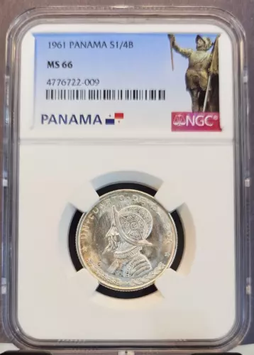 1961 PANAMA SILVER 1/4 BALBOA VASCO NUNEZ DE BALBOA NGC MS 66 HIGH GRADE