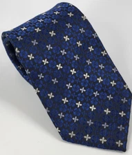 Croft & Barrow Polyester Tie Blue Silver Black Geometric Men Necktie 58 x 3.25