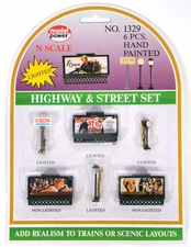 Model Power 1329 N Scale Lighted Highway & Street Set W/FREE SHIPPING!