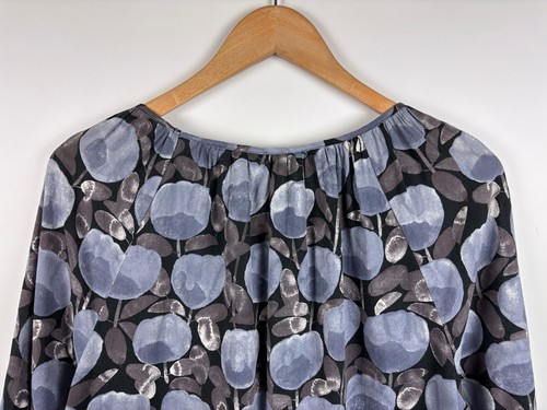 Womens Marimekko Floral Blouse Cotton Top Blue Size M - Picture 7 of 9