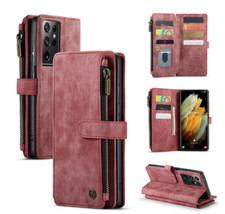 Zipper Magnetic Card Slots Zipper Leather Wallet Case Flip Protective Pocket