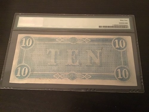 1864 PMG62 Uncirculated $10 Confederate States Of America! - Picture 2 of 2