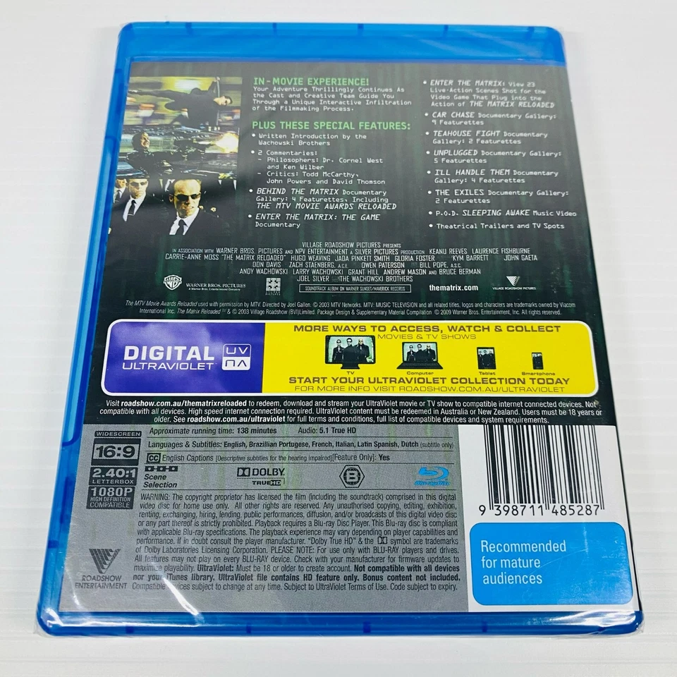 The Matrix Reloaded Blu-ray 2003 Region B New Sealed Keanu Reeves Sci-Fi - image 2 of 4