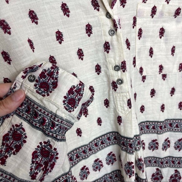 Entro Cream Button Collared Boho Patterned Oversi… - image 7