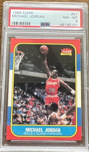 1986 Fleer Michael Jordan Rookie Card PSA 8 (Very low discoloration) RC #57