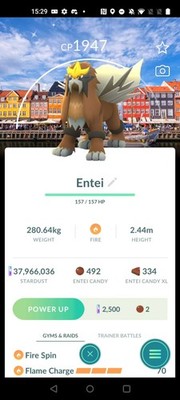 Pokémon Go Trade Shiny Entei Copenhagen Denmark Background -1 mill trade / unreg