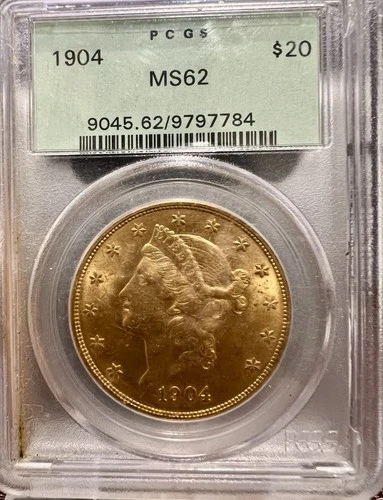 1904 S US $20 Liberty Gold Piece Double Eagle PCGS MS62 OGH