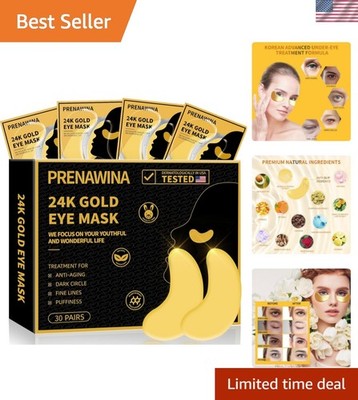Luxury 24K Gold Eye Masks for Puffiness: Collagen-Enriched & Soothing - 30 Pairs