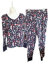 Women's Jane and Bleecker Navy Multi-color Christmas Pajama Set L soft stretchy
