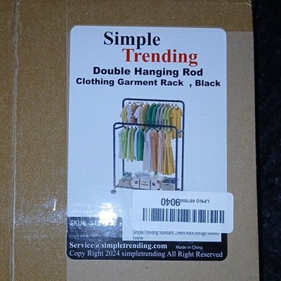 Simple Trending Double Hanging Rod Garment Rack Black Free Standing