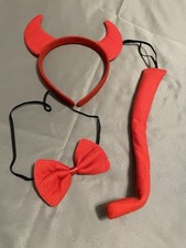 NEW Halloween Costume Accessories Red Devil Horns Headband Tail Neck Bow Tie