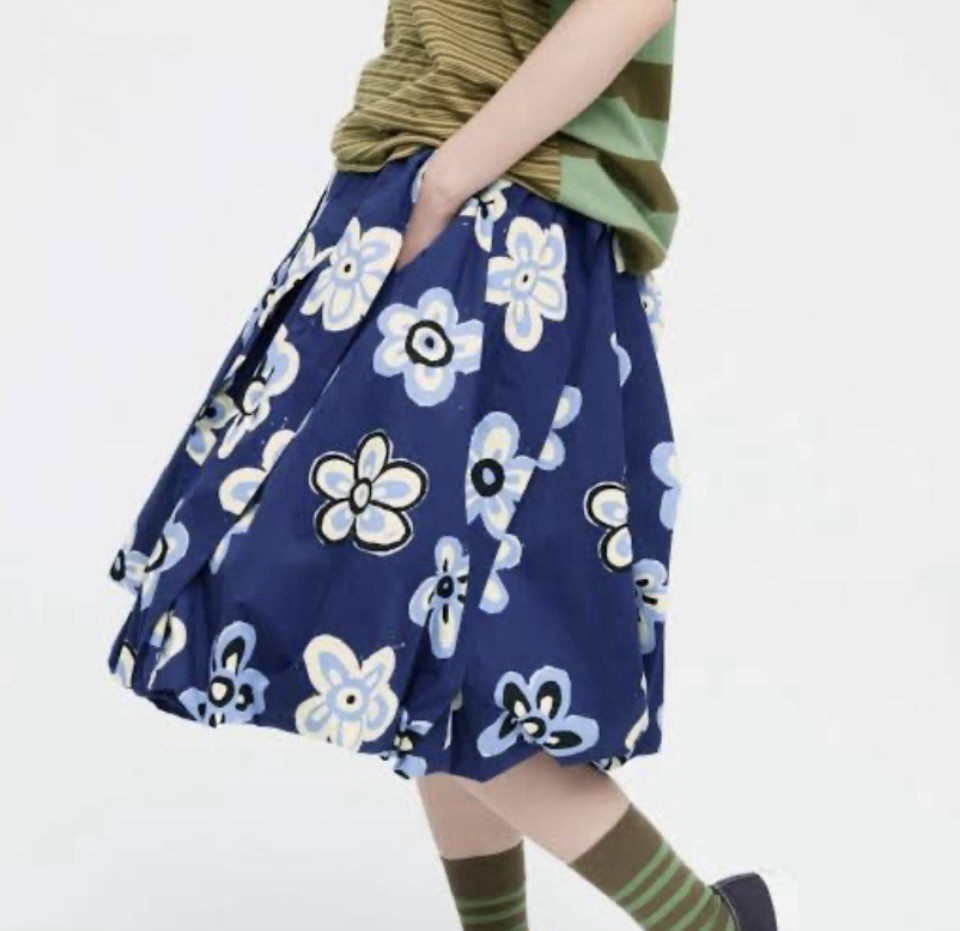 Uniqlo + Marni  Royal Blue Flower Cotton Blend Balloon Hem Skirt  Size L  EUC