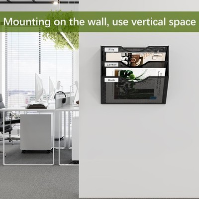 EasyPAG Wall Mount File Holder Mesh 6 Pack Single Pocket Hanging File Organizer Magzine Folder Basket Paper Rack For Office And Home Black - View #10