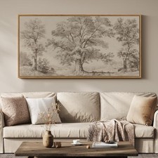 Framed Vintage Landscape Canvas Wall Art for 28.5"L x 57"W Beige and Gray