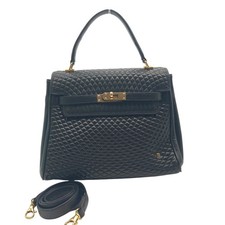 Bolso Bally Hand Top Asa Clásico Negro Acolchado Cuero 27cm Sin Candado