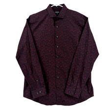 Express Shirt Mens Large 16-16.5 Red Floral Slim Fit Long Sleeve Dress Cotton