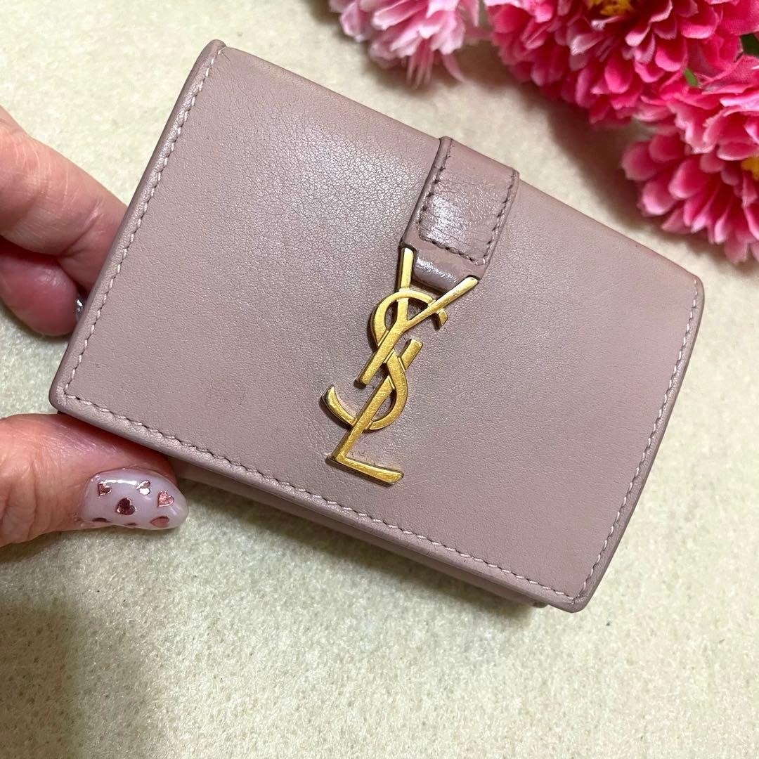 Saint Laurent Beige Leather Tri-Fold Wallet, Minimal Signs, Card Pockets Japan thumbnail 6