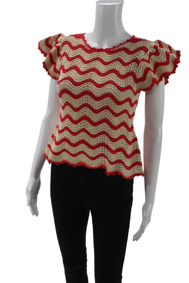 Blusa Rails Mujer Manga Corta Rayas Cuello Redondo Bohemia Beige Talla XS Foto 2 de 4