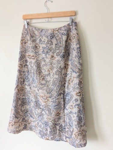 Talbots 100% Wool Skirt 10 Flower Print A-Line Classic Neutral Natural Cottage - Picture 2 of 11