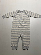 Ralph Lauren One Piece Overall Gray Striped Snap Button Baby Unisex Sz 9-12M