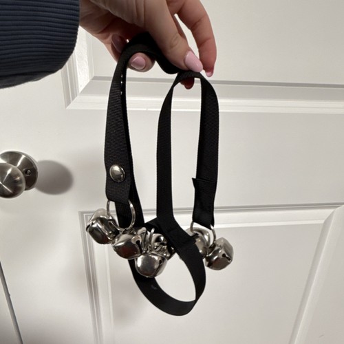 Dog Door Bell Black Strap with Silver Bells for Potty Training