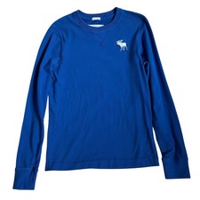 Abercrombie Fitch Blue T-Shirt Large Men Muscle Long Sleeve Embroidered Moose