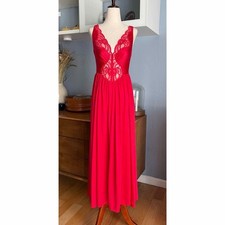 VTG Olga Sz S Red Lace Nightgown Long Slip Dress Maxi Full Sweep Lingerie 93150
