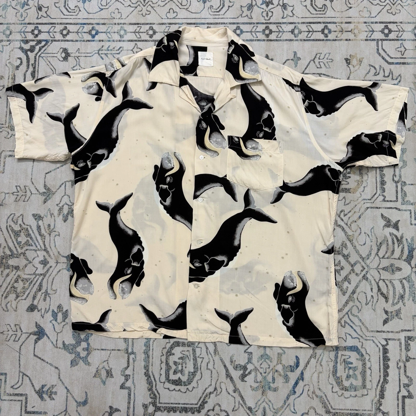 Vtg Karl Helmut Japanese Whale Hawaiian Shirt Spring Summer Rayon XL
