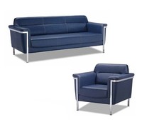 Sofagarnitur 3+1 Sitzer Garnitur Sofa Sofas Leder Sessel Luxus Blau