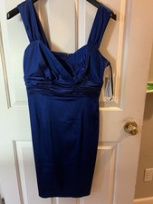 NWT  Calvin Klein Women’s Dress: Sleeveless Royal Blue Satin-Like Pencil sz 8  
