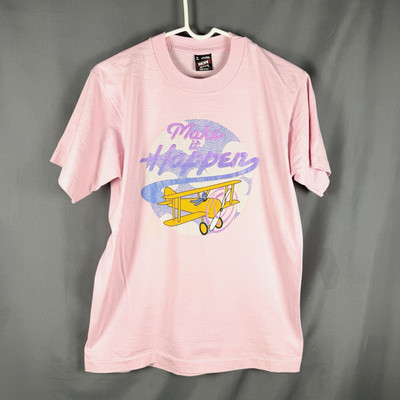 Vintage Single Stitch Best T Shirt Pink Vintage 90s Make It Happen Biplane Fun