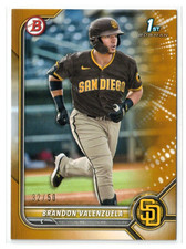 2022 1st Bowman Paper GOLD RC Brandon Valenzuela #BP-28! Blue Jays! Rookie! /50