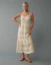 American Eagle Lace Ruffle Maxi Dress Cream Ivory Sleeveless Boho Size Small NWT