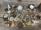 Lot Vintage Costume Jewelry Brooches Rhinestone Enamel Faux Pearl Some Signed