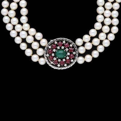 Collier 6,60 ct. Brillanten Diamanten Smaragd Rubin 585 Gold Deta Schmuck