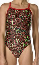 SPEEDO Amplified Pulse FlyBack Red Black 1 pc Swim Suit Womens Sz 0 26 2 28 8 34