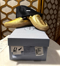 PRADA Women s Gold Leather Logo Plaque Slip-O...