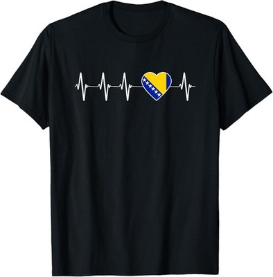 Bosnian Heartbeat I Love Bosnia and Herzegovina Flag Gift T-Shirt