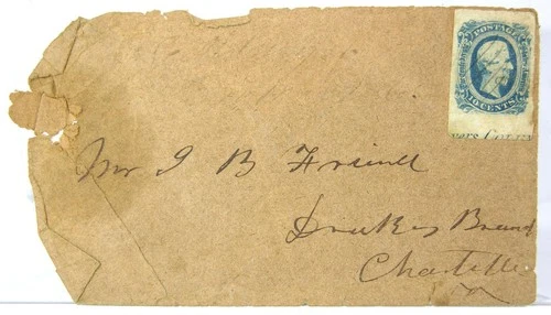 1860s CONFEDERATE CIVIL WAR COVER WITH 10 CENT STAMP CSA #12-KB w/ SHEET IMPRINT