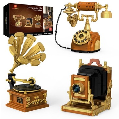 JMBricklayer 3 in 1 Retro Bauset, Kamera Telefon Plattenspieler Ziegel Spielzeug