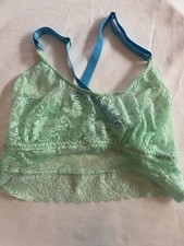 Fredericks Of Hollywood Bra Sz Large Mint Wireless Unlined Bralette Halter Lace
