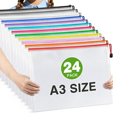 A3 Mesh Zipper Pouches 24 Pack in 12 Colors for Organizing  Storage