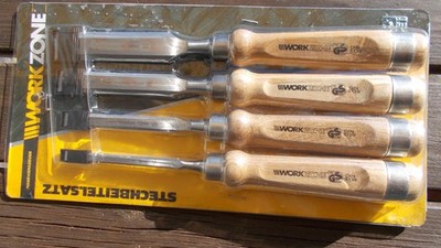4-tlg Stechbeitel Satz Set WORKZONE 8 12 18 24 mm Holzgriff Chrom Vanadium NEU
